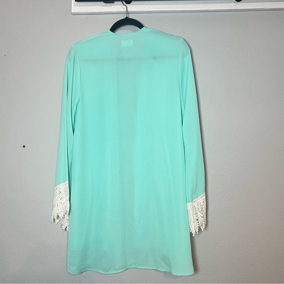 Show Me Your Mumu Mint Green Cardigan Lace Trim Kimono Beach Coverup Size Small - Picture 7 of 7